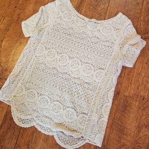 Lapis M Cream Whites Sheer Crochet Cutout Top Boho Festival Vintage Fairycore M